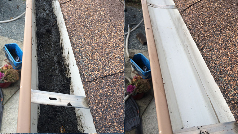 Gutter cleaning before and after — Mr. Sparkle Nanaimo BC